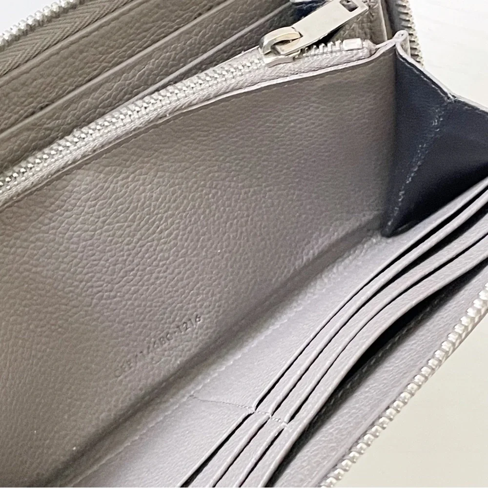 Saint Laurent gray leather YSL zipper long zip wallet
